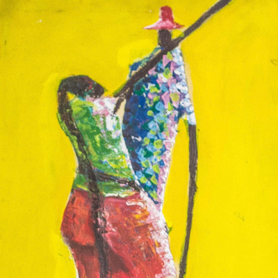 'Notas y tonos' - Pintura expresionista firmada de una pareja bailando de Ghana