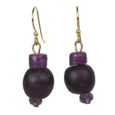 Recycled glass beaded dangle earrings,