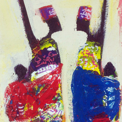 'Parenting and Friends' - Signed Expressionist Painting of Two Mothers from Ghana