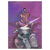 'Just Taste and Eat' - Signed Expressionist Painting of a Woman Cooking from Ghana