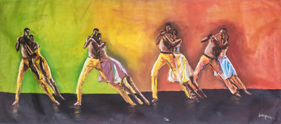 'Salsa Dance' - Signed Expressionist Painting of Salsa Dancers from Ghana