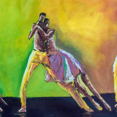 'Salsa Dance' - Signed Expressionist Painting of Salsa Dancers from Ghana