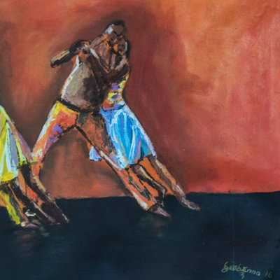 Salsa-Tanz – Signierte expressionistische Malerei von Salsa-Tänzerinnen aus Ghana