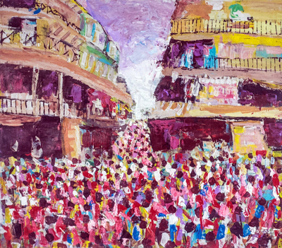 'Busy Day' - Signed Impressionist Cityscape Painting from Ghana