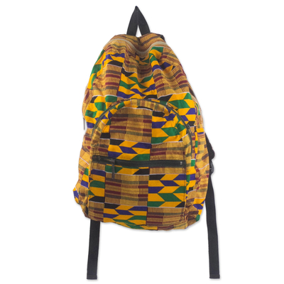 Kente-Inspired Cotton Backpack with Adjustable Straps