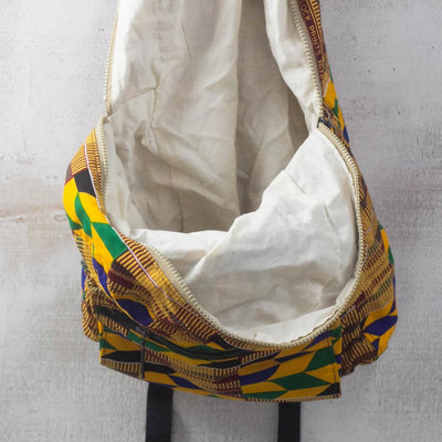 Cotton backpack, 'Kente Lines' - Kente-Inspired Cotton Backpack with Adjustable Straps