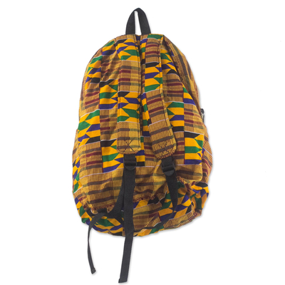 Cotton backpack, 'Kente Lines' - Kente-Inspired Cotton Backpack with Adjustable Straps