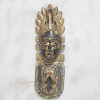African wood mask, 'Festac Chief' - Hand Carved Sese Wood Wall Mask from Ghana