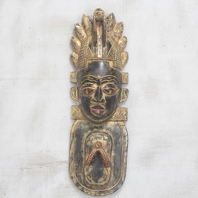 Máscara de madera africana - Máscara de pared de madera de Sese tallada a mano de Ghana
