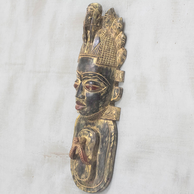 Máscara de madera africana - Máscara de pared de madera de Sese tallada a mano de Ghana