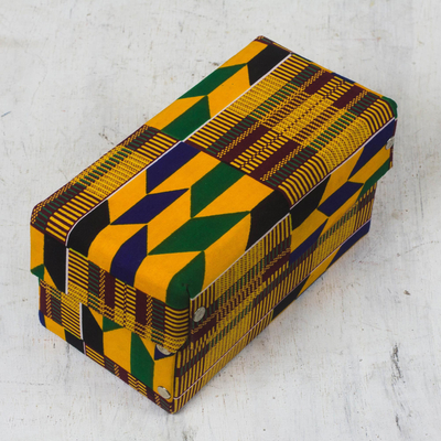 Cotton jewelry box, 'Kente Treasure' - Kente Cloth Motif Cotton Jewelry Box from Ghana