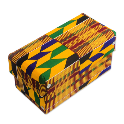 Cotton jewelry box, 'Kente Treasure' - Kente Cloth Motif Cotton Jewelry Box from Ghana