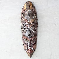 African wood mask, 'Gongon Lizard' - Lizard Motif African Sese Wood Mask from Ghana