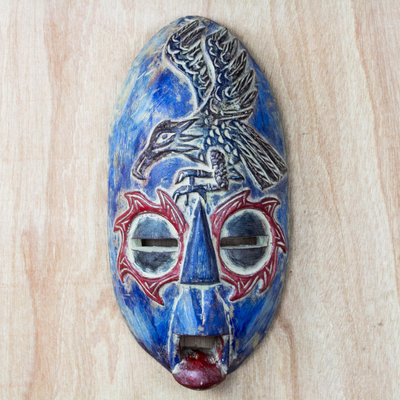 Máscara de madera africana - Máscara de madera de sésé africano con motivo de pájaro de Ghana