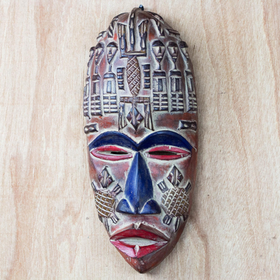Afrikanische Holzmaske - Afrikanische Holzmaske mit Eidechsenmotiv, hergestellt in Ghana