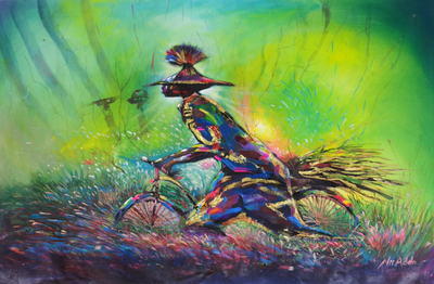 'From The Woods' - Original Expressionist Acrylic on Canvas of African Man