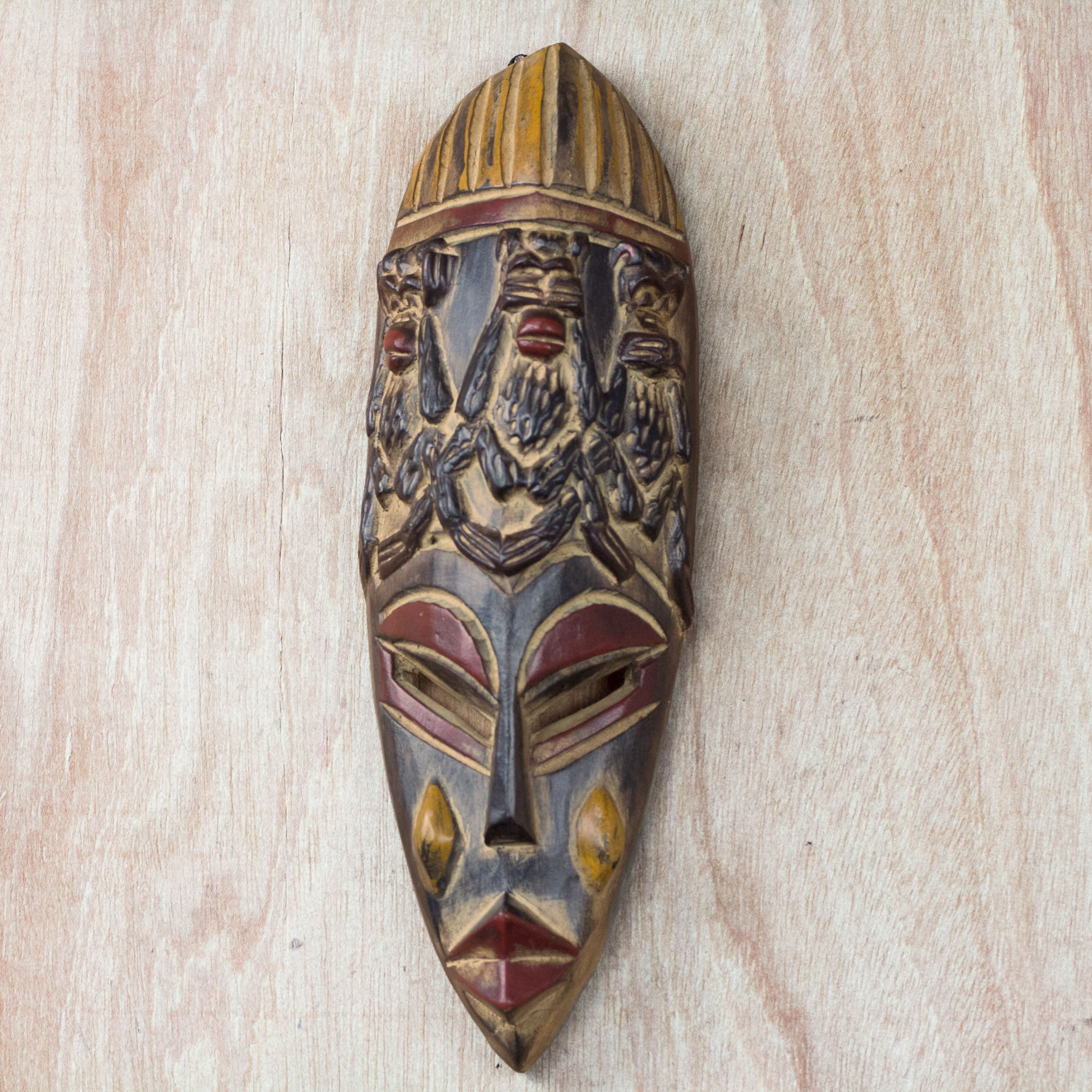 Monkey Motif African Sese Wood Mask from Ghana - Monkey Maxim | NOVICA