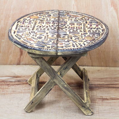 Wood folding table, 'Cultural Africa' - Handcrafted Sese Wood Folding Table from Ghana