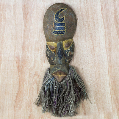 African wood mask, 'Akoben' - African Wood Mask Wall Art Symbolizing Vigilance from Ghana