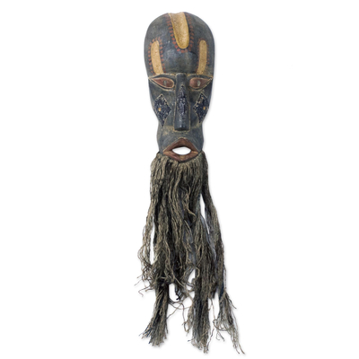 African wood mask, 'Wise One' - African Wood Mask Wall Art Symbolizing Wisdom from Ghana