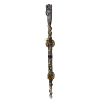 Wood walking stick, 'Walk with Belief' - Hand Carved African Wood Walking Stick Symbolizing Faith