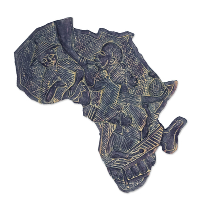 Wood relief panel, 'African Musicians' - Handcrafted African Wood Relief Panel Celebrating Music