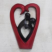 Wood wall sculpture, 'Me Do Wo Heart' - Romantic Sese Wood Wall Sculpture from Ghana
