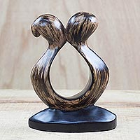 Wood sculpture, 'Odo Akoma Couple' - Abstract Romantic Sese Wood Sculpture from Ghana