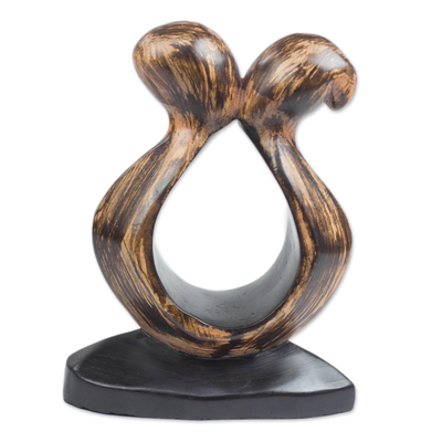 Wood sculpture, 'Odo Akoma Couple' - Abstract Romantic Sese Wood Sculpture from Ghana
