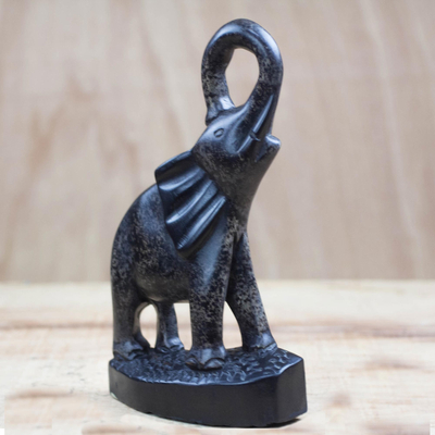 Wood sculpture, 'Akono Ba Elephant' - Black Sese Wood Elephant Sculpture from Ghana
