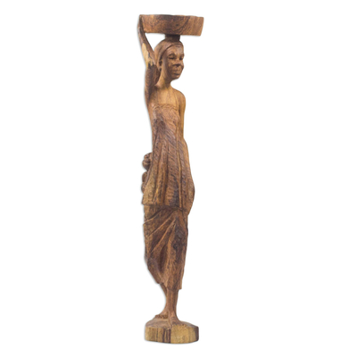Escultura de madera - Escultura de madera de caoba de un porteador africano de Ghana