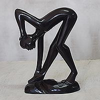 Wood sculpture, 'Physical Man' - Wood Sculpture of a Man Bending from Ghana