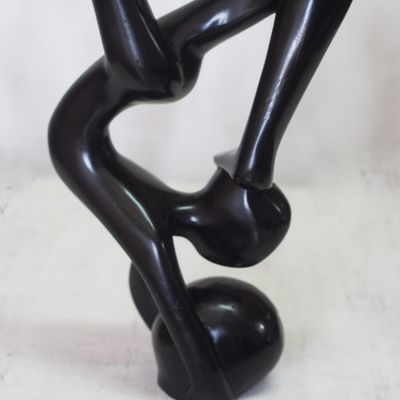 Wood sculpture, 'Yoga Man' - Black Wood Sculpture of a Yogi from Ghana