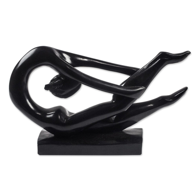 Wood sculpture, 'Flexible Woman' - Black Wood Sculpture of a Woman from Ghana