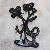 Wood wall sculpture, 'Sankofa Tree' - Cow and Tree Wood Wall Sculpture from Ghana