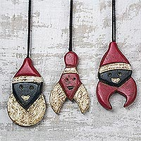 Wood ornaments, 'Father Christmas' (set of 3)