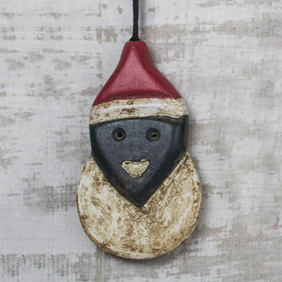 Holzornamente, (3er-Set) - Weihnachtsmann-Ornamente aus Holz aus Ghana (3er-Set)