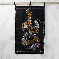 Batik cotton wall hanging, 'Africa Goje' - Batik Cotton Wall Hanging of a Guitar from Africa