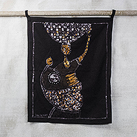 Batik cotton wall hanging, 'Typical African Woman' - Batik Cotton Wall Hanging of an African Woman from Ghana