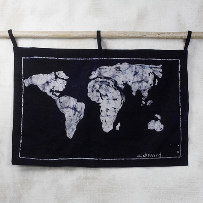 Wandbehang aus Batik-Baumwolle - Weltkarten-Wandbehang aus Batik-Baumwolle aus Ghana