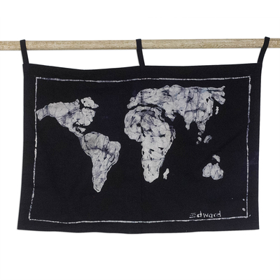 Batik Cotton World Map Wall Hanging from Ghana
