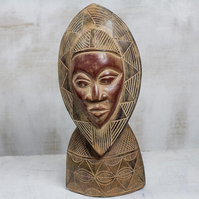 Máscara de madera africana - Máscara rústica de madera africana de Ghana