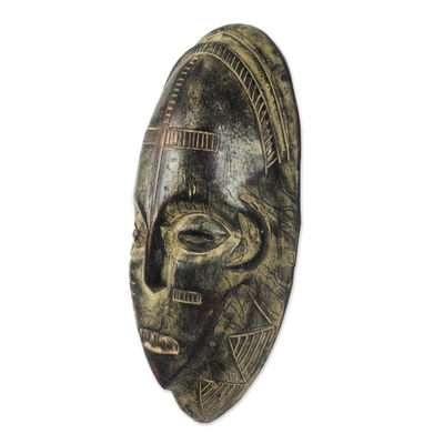 African wood mask, 'Rustic Cross' - Cross Motif Rustic African Wood Mask from Ghana