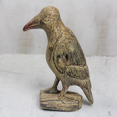 Escultura de madera - Escultura rústica de pájaro de madera de Sese de Ghana