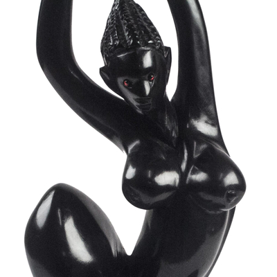 Wood sculpture, 'Happy Stretch' - Hand-Carved wood Sculpture of a Woman Stretching from Ghana