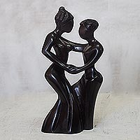Wood sculpture, 'Yaw and Yaa' - Black Wood Sculpture of a Couple Dancing from Ghana