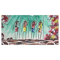 'Warriors II' - Signed Expressionist Painting of Warriors from Africa