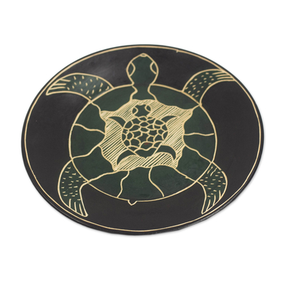 Hand-Carved Sea Turtle Family Sese Wood Decorative Plate