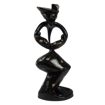 Wood sculpture, 'Twin Mother' - Black Sese Wood Twin Mother Sculpture from Ghana