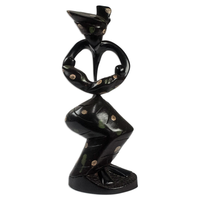 Wood sculpture, 'Twin Mother' - Black Sese Wood Twin Mother Sculpture from Ghana